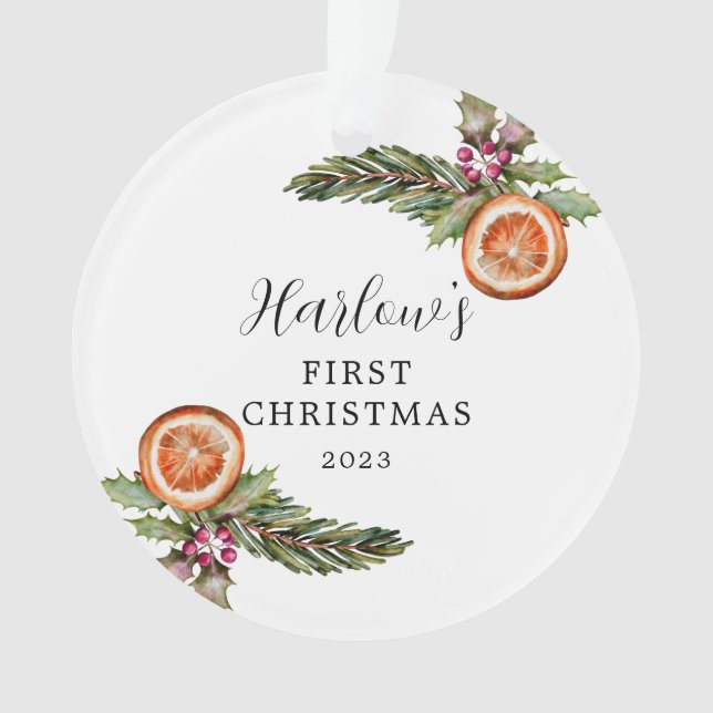 Baby's First Christmas Winter Botanicals Ornament (Front)