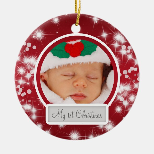 Baby's First Christmas Winter Sparkle Red Ceramic Tree Decoration (Front)
