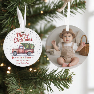 Baby's First Christmas with Birth Stats Photo Ornament