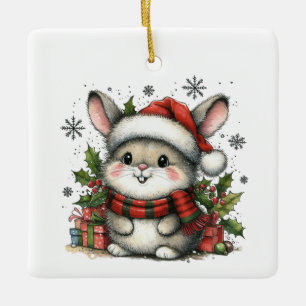 Baby's First Christmas with Cute Bunny, Presents Ceramic Ornament