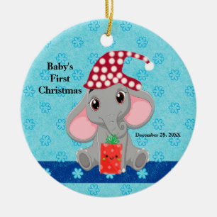 Baby's First Christmas with Elephant Ceramic Ornam Tree Decoration