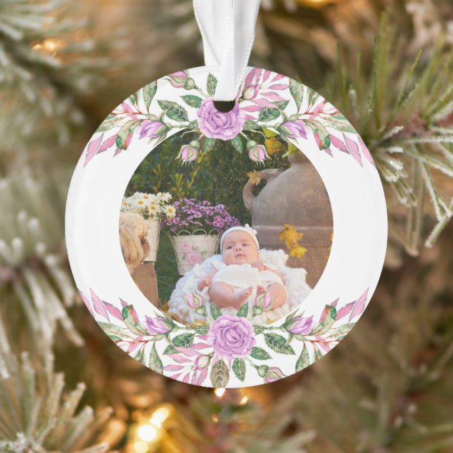 Baby's first christmas  with flower frame ornament (Tree)