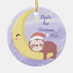 Baby's First Christmas with Sloth and Moon Ceramic Tree Decoration