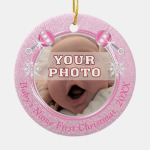 Baby's First Christmas with Your PHOTO and TEXT Ceramic Tree Decoration