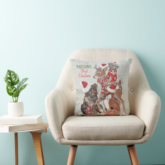 Baby's First Christmas Woodland Animal Deer Custom Cushion (Chair)