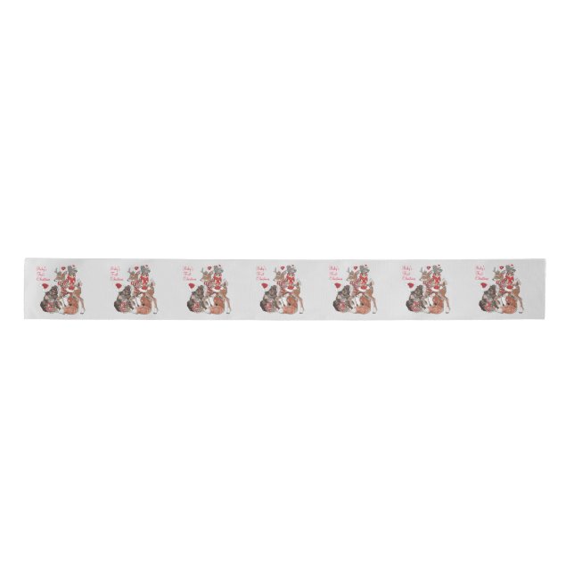 Baby's First Christmas Woodland Animals Deer Bunny Satin Ribbon (Front)