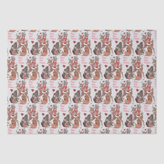 Baby's First Christmas Woodland Animals Deer Bunny Tissue Paper (Front)
