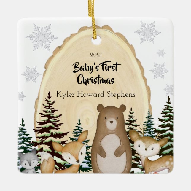 Baby's First Christmas Woodland Animals Ornament (Front)