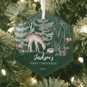 Baby's First Christmas Woodland Glass Tree Decoration