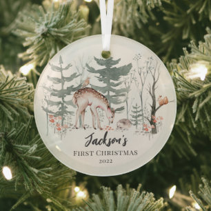 Baby's First Christmas Woodland Glass Tree Decoration