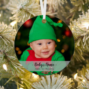Baby's First Christmas Year Photo Script Name Metal Tree Decoration