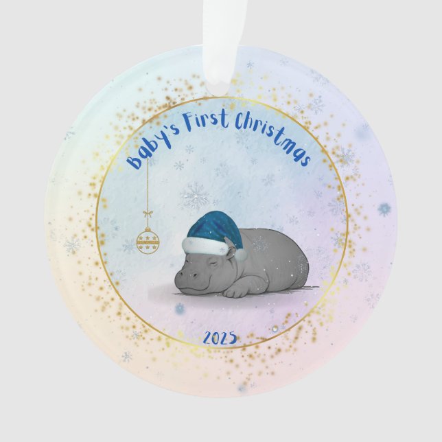 Baby's First ChristmPygmy Hippo Christmas Ornament (Front)
