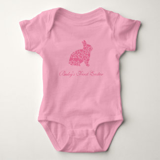 Baby's First Easter Pink Heart Bunny Baby Bodysuit