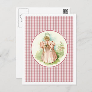 Baby's First Easter. Vintage Baby Girl with Chicks Holiday Postcard