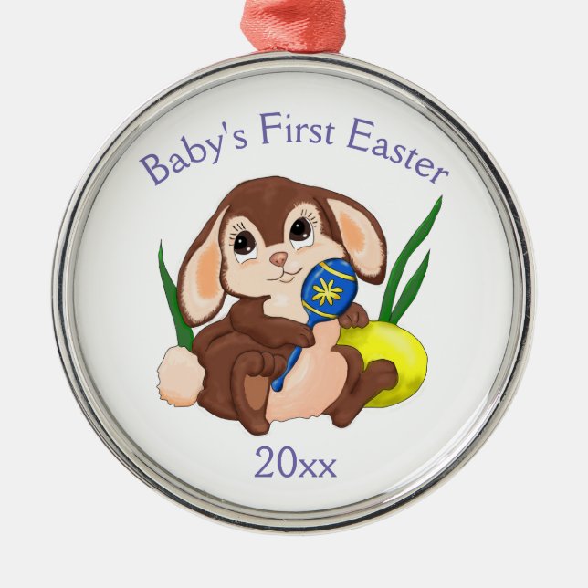 Baby's First Easter with Cute Cartoon Bunny Metal Tree Decoration (Front)