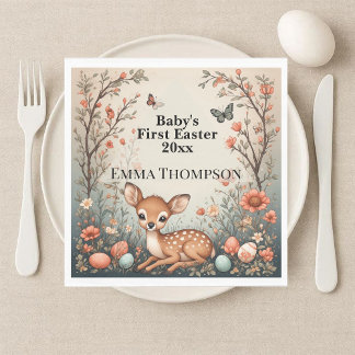 Baby's First Easter Woodland Animals Deer Spring Napkin