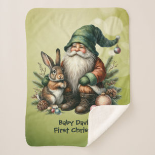 Baby's First Father Green Gnome and Rabbit Sherpa Blanket