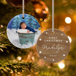 Baby's First Faux Wood Photo Ceramic Tree Decoration