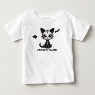 Baby's first Halloween. Cat big eyes. Editable Baby T-Shirt