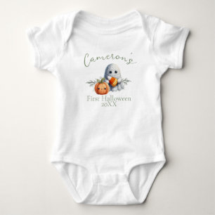 Baby's First Halloween Custom Name Ghost Baby Bodysuit