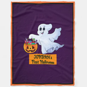 Baby's First Halloween Personalise Name Cute Ghost Fleece Blanket