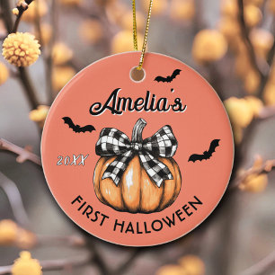 Baby's First Halloween Pumpkin Bow Bats  Ceramic Tree Decoration