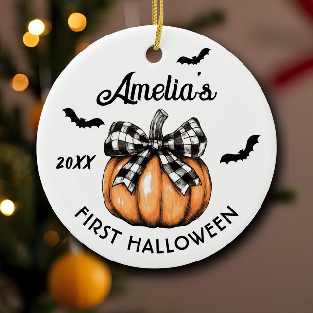 Baby's First Halloween Pumpkin Bow Bats  Ceramic Tree Decoration (Creator Uploaded)