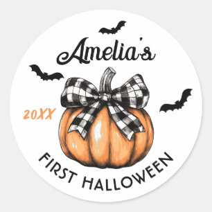Baby's First Halloween Pumpkin Bow Bats  Classic Round Sticker