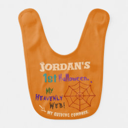 Baby's First Halloween Spider Web on Papaya Orange Bib