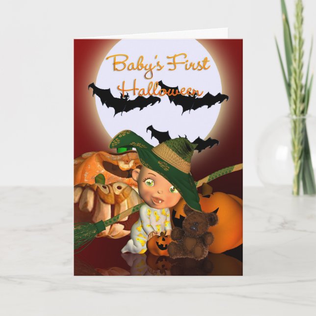 Baby's First Halloween with bats and pumpkins Card (Front)