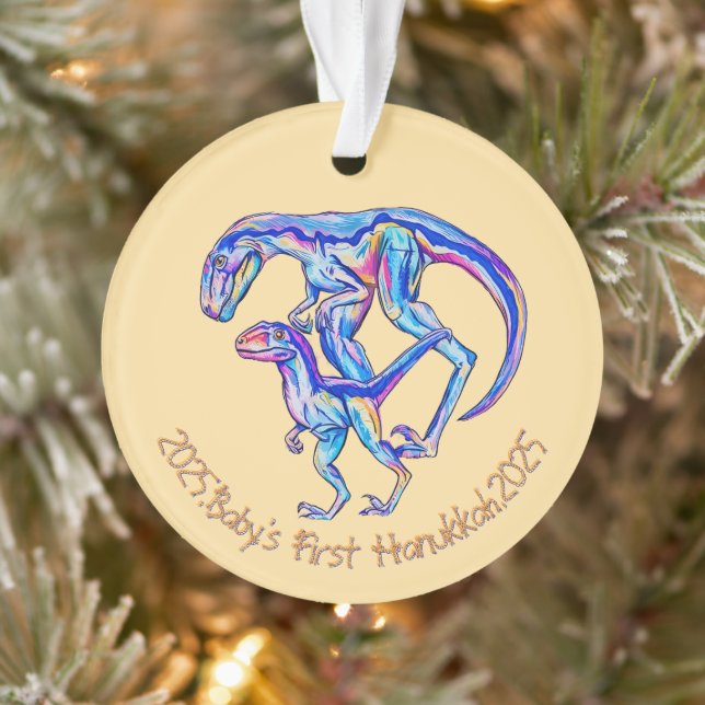 Baby's First Hanukkah 2025 Unisex Velociraptor Ornament (Tree)
