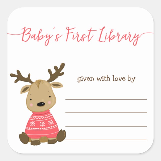 Baby's First Library, baby shower bookplate Square Sticker (Front)