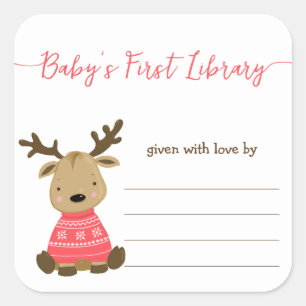 Baby's First Library, baby shower bookplate Square Sticker