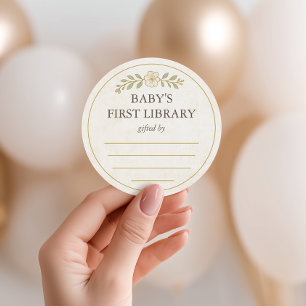 Baby's First Library Our next chapter Baby Shower Classic Round Sticker