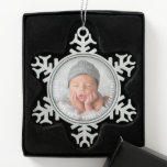 Baby's First Oh So Merry Little Christmas Photo Snowflake Pewter Christmas Ornament<br><div class="desc">Baby's First 'Oh So Merry Little Christmas', Minimalist Modern And Simple White Text In A Full Circle Photo Ornament. The base background can be changed to any colour of your choice. You can easily add more text / info / details and/or photos to this product. Designed / original artwork by...</div>