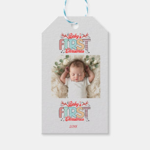 Baby's First Photo Christmas Red Personalise Gift Tags