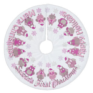 Baby's First Retro Santa Owls YOUR NAME Tree Skirt