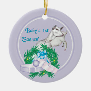 Baby's First Saanen Goat Personalised Holiday Orna Ceramic Tree Decoration