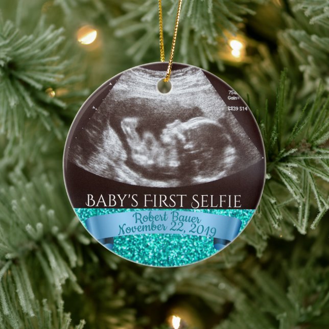 Baby's First Selfie (blue background) Ceramic Tree Decoration (Tree)
