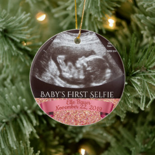 Baby's First Selfie (pink background) Ceramic Tree Decoration