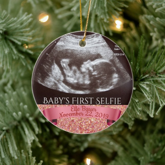 Baby's First Selfie (pink background) Ceramic Tree Decoration (Tree)