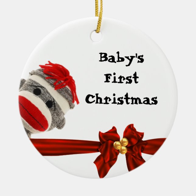 BABY'S FIRST SOCK MONKEY ORNAMENT PERSONALIZED (Front)