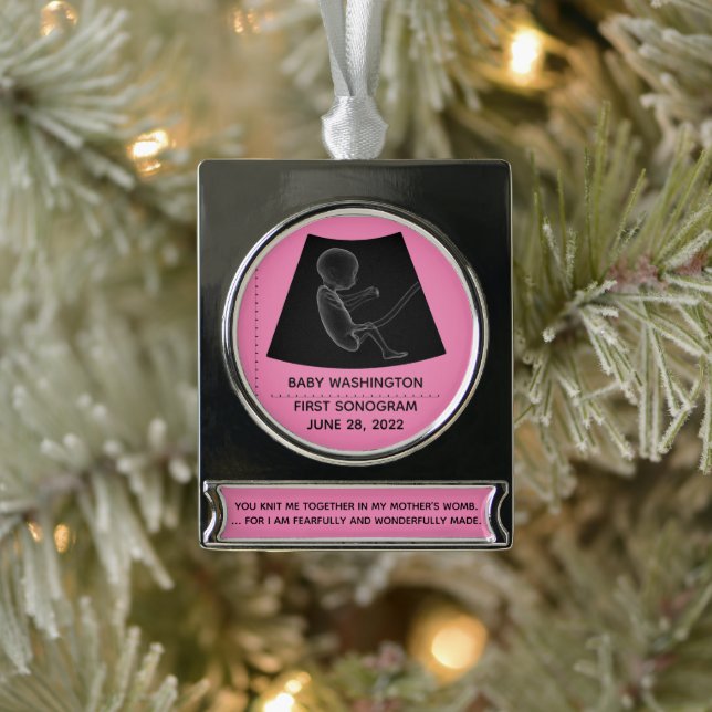 Baby's First Sonogram - Customizable Silver Plated Banner Ornament (Tree)