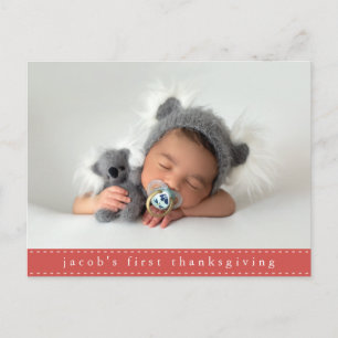 Baby's First Thanksgiving Modern Ribbon Photo Postcard