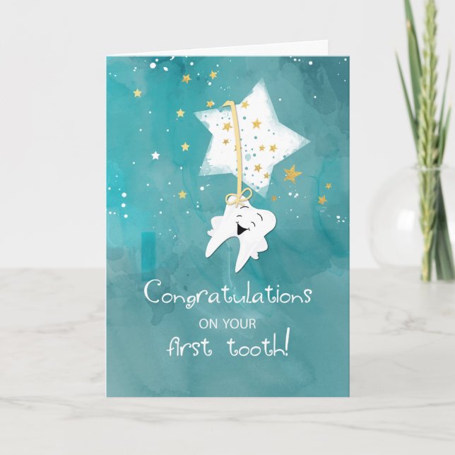 Baby's First Tooth Stars at Night Congratulations Card (Front)