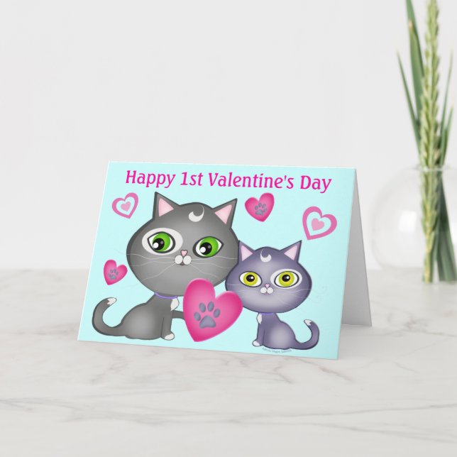 Baby's First Valentine's Day Cats Greeting Card (Front)