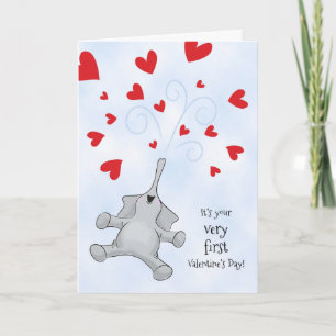 Baby's First Valentine's Day, Elephant & Hearts Holiday Card