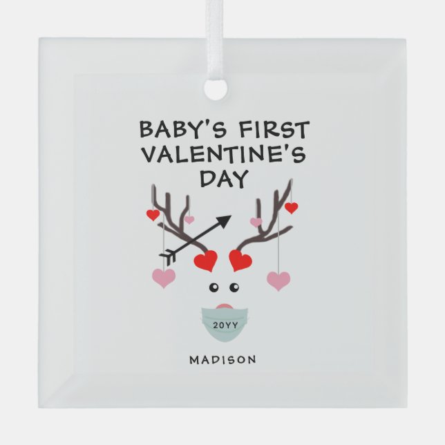 Baby's First Valentine's Day Gift Personalised Glass Tree Decoration (Front)