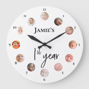 Baby's first year 12 month custom photos  large clock