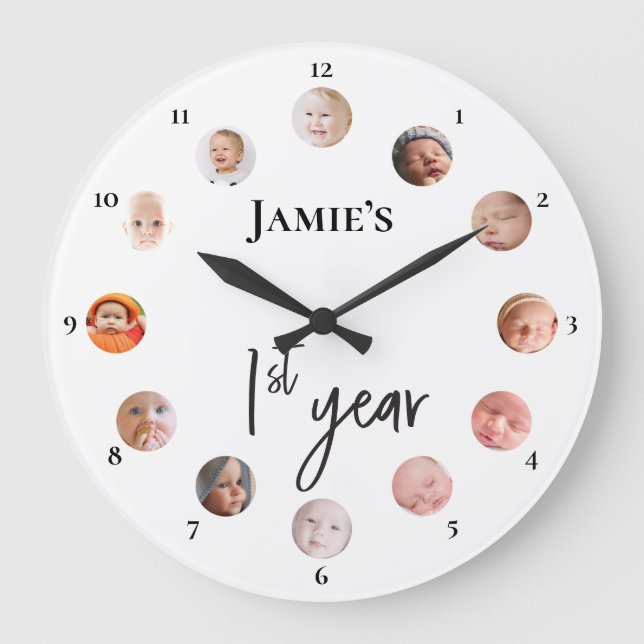 Baby's first year 12 month custom photos  large clock (Front)